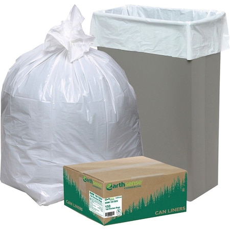 Earthsense Commercial 13 gal Trash Can Liners, 24 in x 33 in, Extra Heavy-Duty, 0.85 mil, White, 150PK RNW1K150V