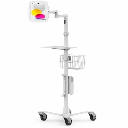 Compulocks iPad 10th-11th A16 Gen Space Enclosure Medical Rolling Cart Extended White MCRSTDEXW209IPDSW