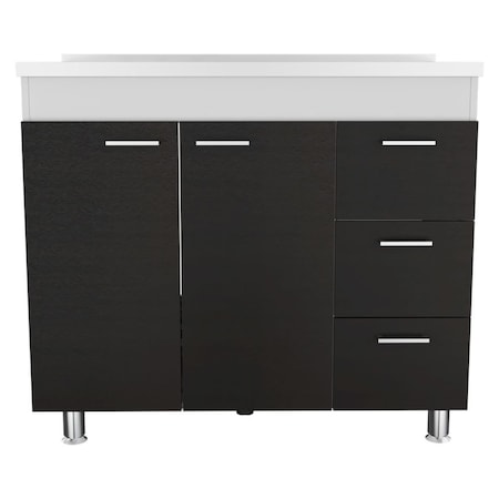 Homeroots 39in Black Wood Gloss Finish Door Accent Cabinet With Three Drawers 534981