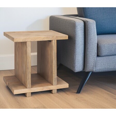 Homeroots 22" Brown Solid Wood Sled End Table With Shelf 604030