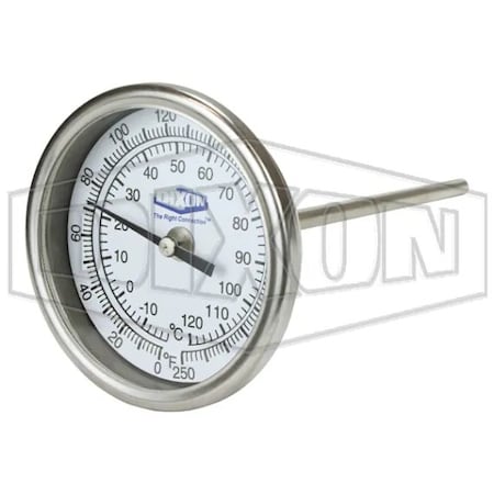 Dixon Model 30 Thermometer, 0 to 250DegF, 1 % Accuracy, 1/2 in MNPT Connection 30060064