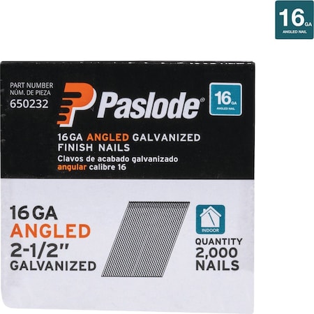Paslode 2-1/2'' 16-Gauge 20 Degree Galvanized Angled Finish Nails, 2000 Ct. 650232
