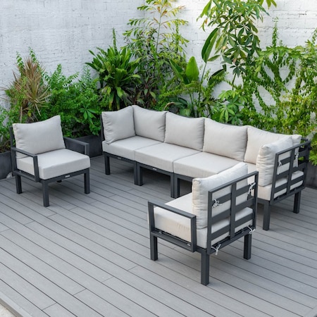 Leisuremod Chelsea 6-Piece Patio Sectional Black Aluminum With Cushions, Beige CSBL-6BG
