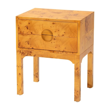 Bali & Pari Kayla Modern and Contemporary Natural Light Mappa Real Burl Wood 2-Drawer Nightstand 249-13924-ZORO