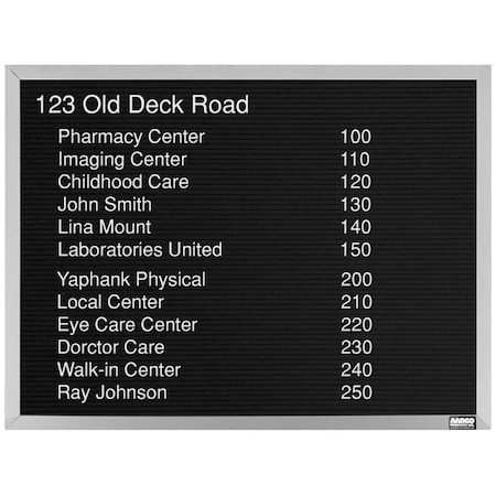 Aarco Framed Letter Board Message Center , Frame is Aluminum, Letter Board is Black Felt, 18''Hx24''W BOFD1824