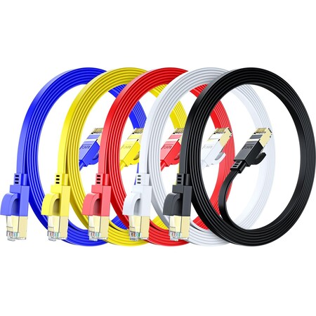 Maximm 10ft Cat8 Flat Ethernet Cable with Gold-Plated RJ45, 5PK, Multicolor, 5PK C8C43MX
