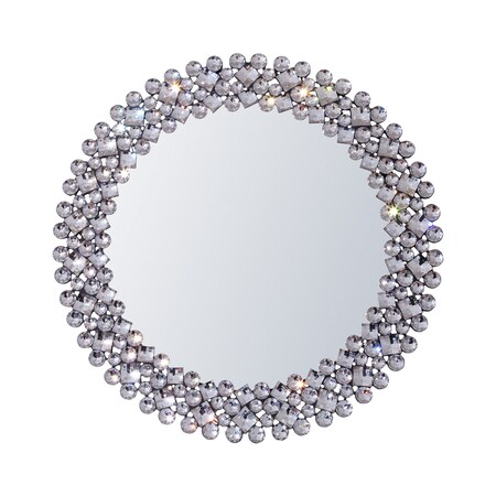 Homeroots 26" Silver Round Faux Crystal Bling Framed Accent Mirror 635511