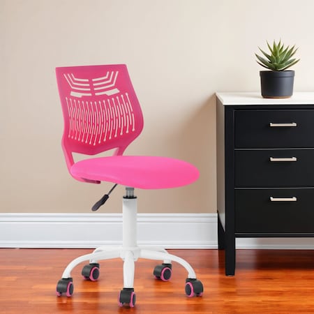 Homeroots Pink and White Adjustable Height Swivel Rolling Office Chair 568076