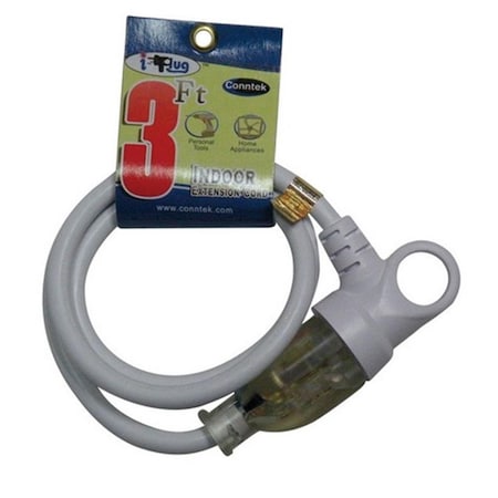 Conntek SJTW 16 AWG, Indoor, 16/3, 1 Outlets, 5-15R, White, PVC, 5-15P, 3 ft 3383635