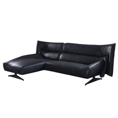 Homeroots Dark Gray Top Grain Leather L Shaped Two Piece Sofa and Chaise Sectional 524203