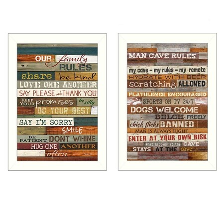 Homeroots Set Of Two Family and Man Cave Rules 2 White Framed Print Wall Art, 2PK 405746