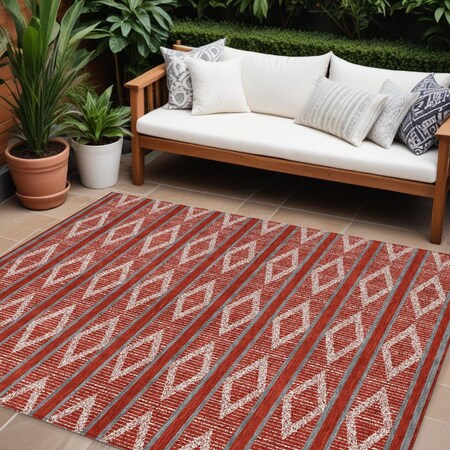 Homeroots 10' X 14' Red Ivory And Gray Geometric Washable Indoor Outdoor Area Rug 599669