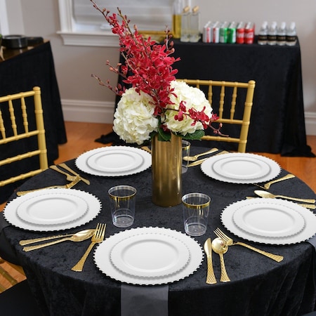 Smarty Had A Party 10" White with Silver Pearl String Round Disposable Plastic Dinner Plates, 120PK 8870-WHS-CASE