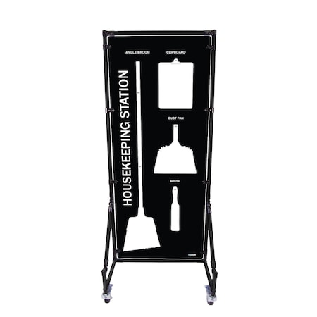 5S Supplies Housekeeping Shadow Board Broom Station V13, Black / White, Broom + Stand HSB-V13-BLACK/WHITE-BO-STAND