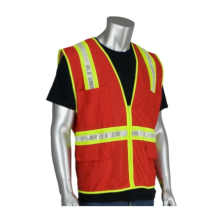 Pip Non-ANSI Surveyor's Style Safety Vest with Solid Front/Mesh Back 300-1000-RD/XL