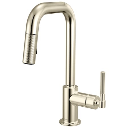 Brizo Litze Pull-Down Prep Faucet with Square Spout, Knurled Handle Polished Nickel 63953LF-PN