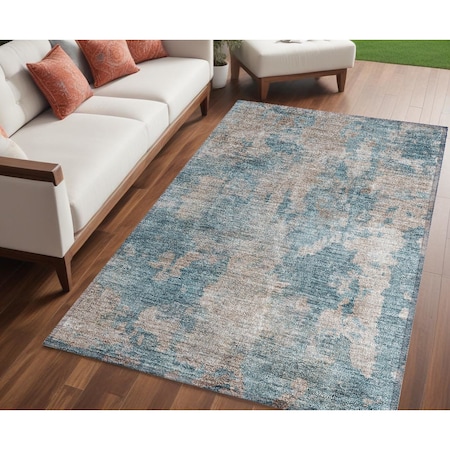 Homeroots 5' X 8' Teal and Taupe Abstract Washable Non Skid Indoor Outdoor Area Rug 564291