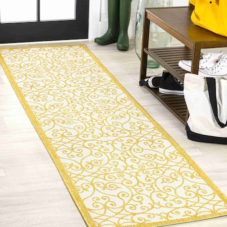Jonathan Y Madrid Vintage Filigree Textured Weave Cream/Yellow 2 ft. x 10 ft. Indoor/Outdoor Runner Rug SMB107D-210