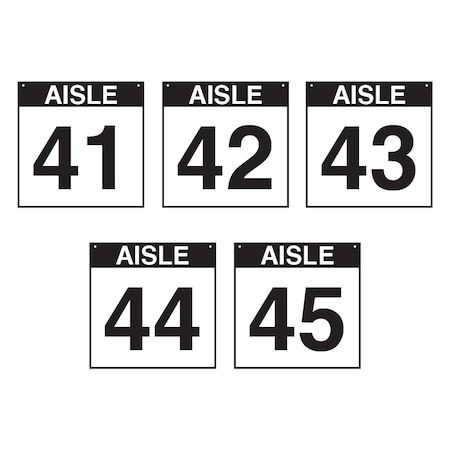 5S Supplies Warehouse Aisle 41-45 Sign - 12in x 12in - DOUBLE - BRKT - PVC AISLE-41-45-12X12-DOUBLE-BRKT