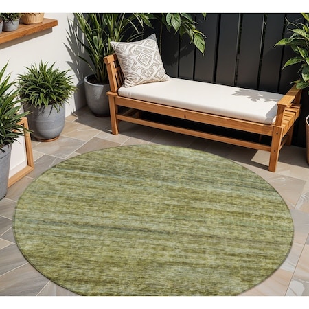 Homeroots 8' Olive Green And Brown Round Striped Washable Indoor Outdoor Area Rug 605622