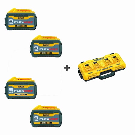 Dewalt Batteries, 60V Flexvolt 9.0Ah Charger, PK4 (4) DCB609, (1) DCB104