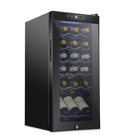 Schmck Schmecke 18 Bottle Compressor Wine Refrigerator, Freestanding Wine Cooler with Lock, Black SHMFWCC181LB