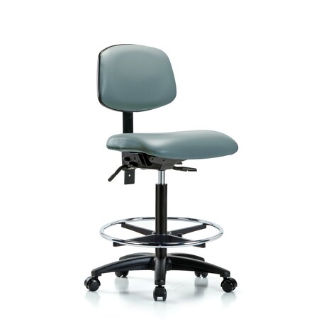Blue Ridge Ergonomics Vinyl Chair, High Bench, Tilt, Foot Ring, Casters, Storm BR-VHBCH-RG-T1-A0-CF-RC-8822