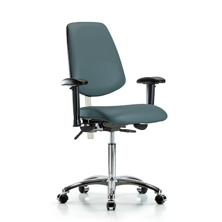 Blue Ridge Ergonomics Clean Room Chair Vin Med Ben Chair, Med, Bk, Blu, CL100, Adjustable Arms, 22" to 29" Height, Vinyl BR-NCR-VMBCH-MB-CR-T0-A1-NF-CC-8546