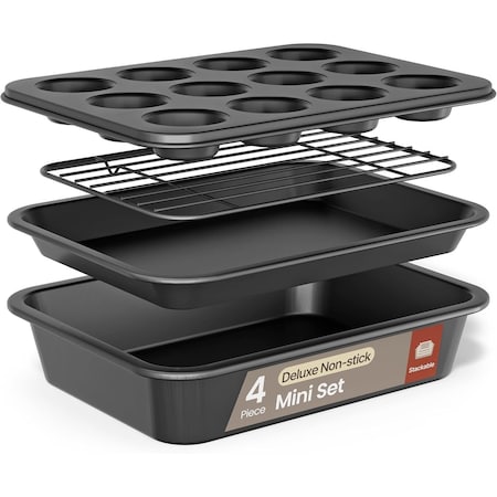 Bakkenmaster Bakken 4-Piece Nonstick Carbon Steel Bakeware Set, Stackable, Dishwasher & Oven Safe Black BAK4PCBLK44