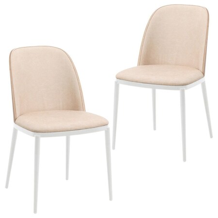 Leisuremod Tule Dining Chair with Leather Seat & White Steel Frame, Walnut/Light Brown, 2PK TWCWN18LBR2