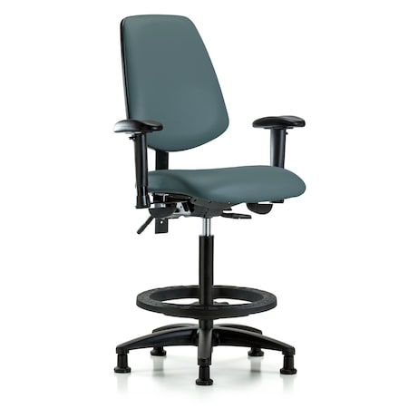 Blue Ridge Ergonomics High Bench Chair Adjustable Arms, 26" to 35" Height, Vinyl, Colonial Blue BR-VHBCH-MB-RG-T0-A1-BF-RG-8546
