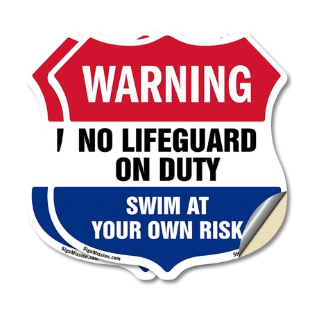 Signmission Pool Warning Shield Sign No Lifeguard On, 12 inch X 12 inch, Vinyl Decal, 2PK SHI-D-2PACK-12-432
