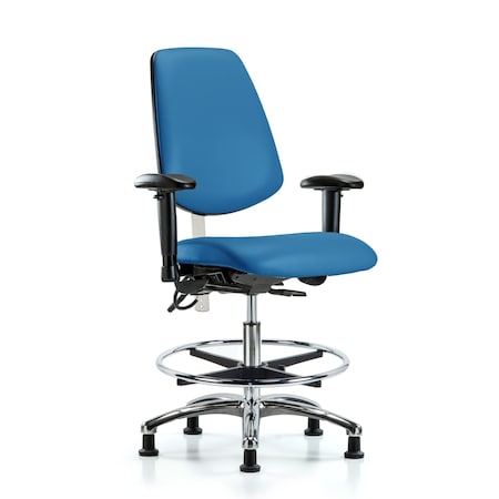 Blue Ridge Ergonomics Vin Med Ben Chair, Med, Bk, Blu, CL100/ESD, Adjustable Arms, 22" to 29" Height, Blue BR-NECR-VMBCH-MB-CR-T0-A1-CF-EG-ESDBLU
