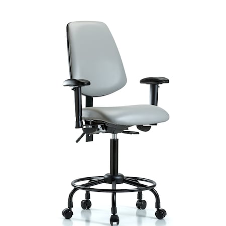 Blue Ridge Ergonomics Medium Bench Chair Adjustable Arms, 23" to 31" Height, Vinyl, Dove BR-VMBCH-MB-RT-T0-A1-RC-8567