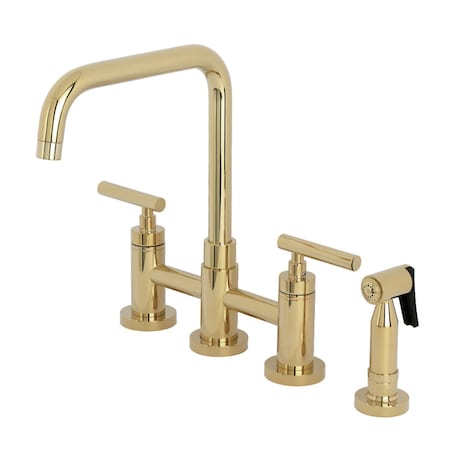 Kingston Brass Bridge Kitchen Faucet with Brass Sprayer, Polished Brass KS8282CMLBS