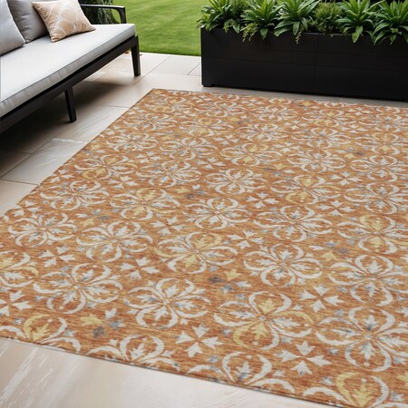 Homeroots 5' X 8' Copper Gray And Beige Floral Washable Indoor Outdoor Area Rug 595938