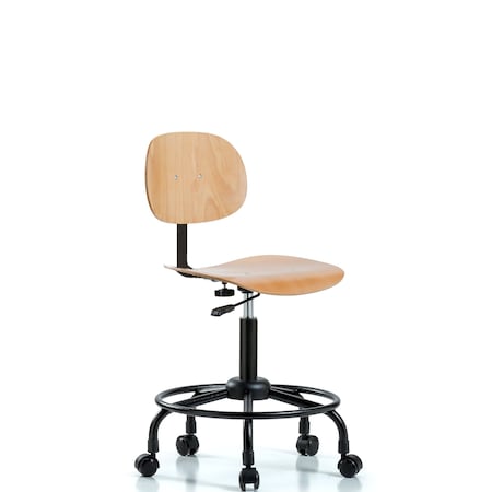 Blue Ridge Ergonomics Chair, Wood, Med Bench, RT Casters, Wood, 19-1/2" to 27-1/4" Seat Height, Rolling BR-WMBCH-RT-RC
