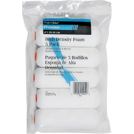 Linzer Paint Roller Cover, 1/4 in Thick Nap, 4 in L, Foam Cover, White MR200-5-4