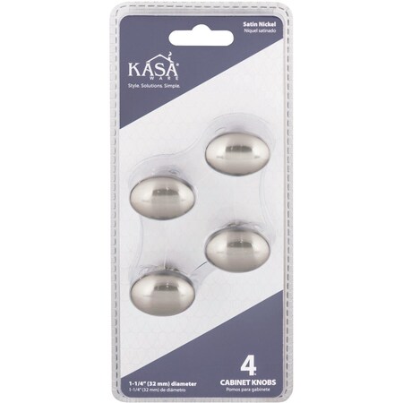 Hardware Resources KasaWare 1-1/4'' Dia. Satin Nickel Cabinet Knob, 4PK K460SN-4