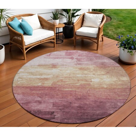 Homeroots 8' Mauve And Pink Round Striped Washable Indoor Outdoor Area Rug 610903