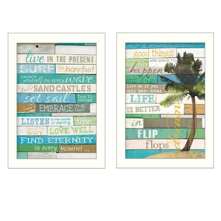 Set Of Two Live in the Present White Framed Print Wall Art, 2PK