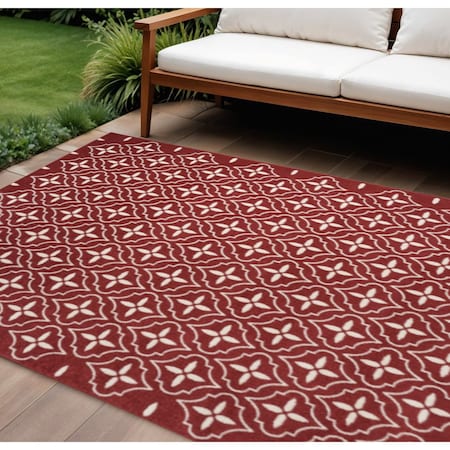 Homeroots 6' X 9' Brick Red And Ivory Geometric Indoor Outdoor Area Rug 572911