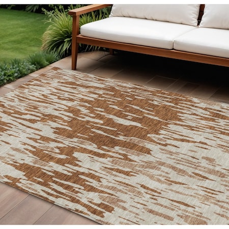 Homeroots 10' X 14' Orange And Ivory Abstract Washable Indoor Outdoor Area Rug 612694