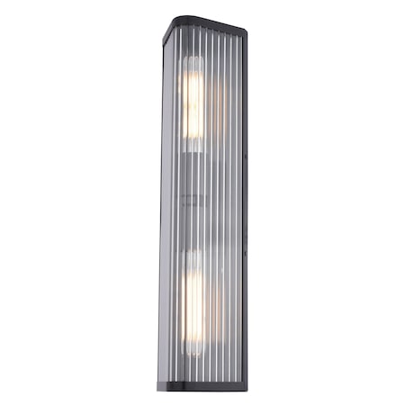 Vaxcel Barbier 2-Light Black Modern Wall Sconce, Glass Shade, Bathroom Vanity Fixture W0539
