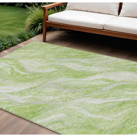 Homeroots 9' X 12' Green And Ivory Abstract Washable Indoor Outdoor Area Rug 582978