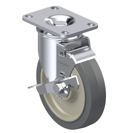 Pegasus Cstr, Swivl Plt, Gray Surlastc, 150 lb., Brk P12S-PRP030B-12-WB