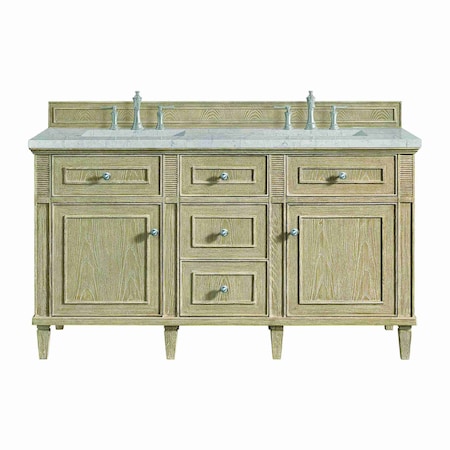 James Martin Vanities Lorelai 60in Double Vanity, Whitewashed Oak w/ 3 CM Eternal Jasmine Pearl Silestone Top 424-V60D-WWO-FEJP