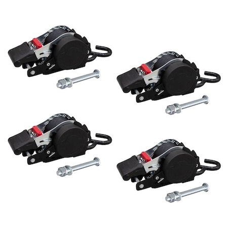 Mytee Products 4 Pack 1'x10ft Bolt on Retractable Ratchet Straps w/ Coated S Hook for Trailers, 4PK RS106R-BOx4