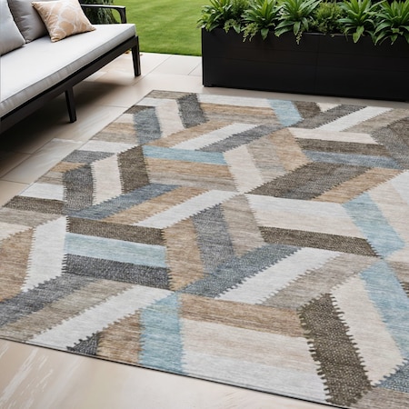Homeroots 5' X 8' Brown Geometric Washable Indoor Outdoor Area Rug 608041