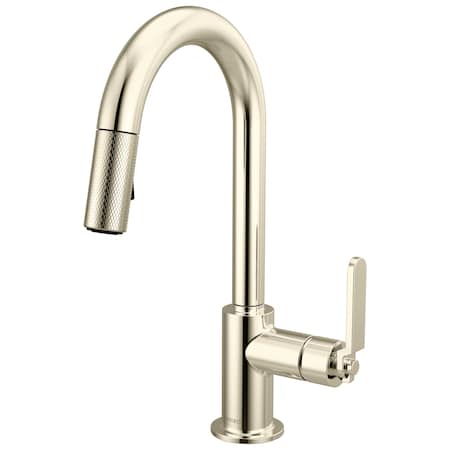 Brizo Litze Pull-Down Prep Faucet with Arc Spout, Industrial Handle Polished Nickel 63944LF-PN
